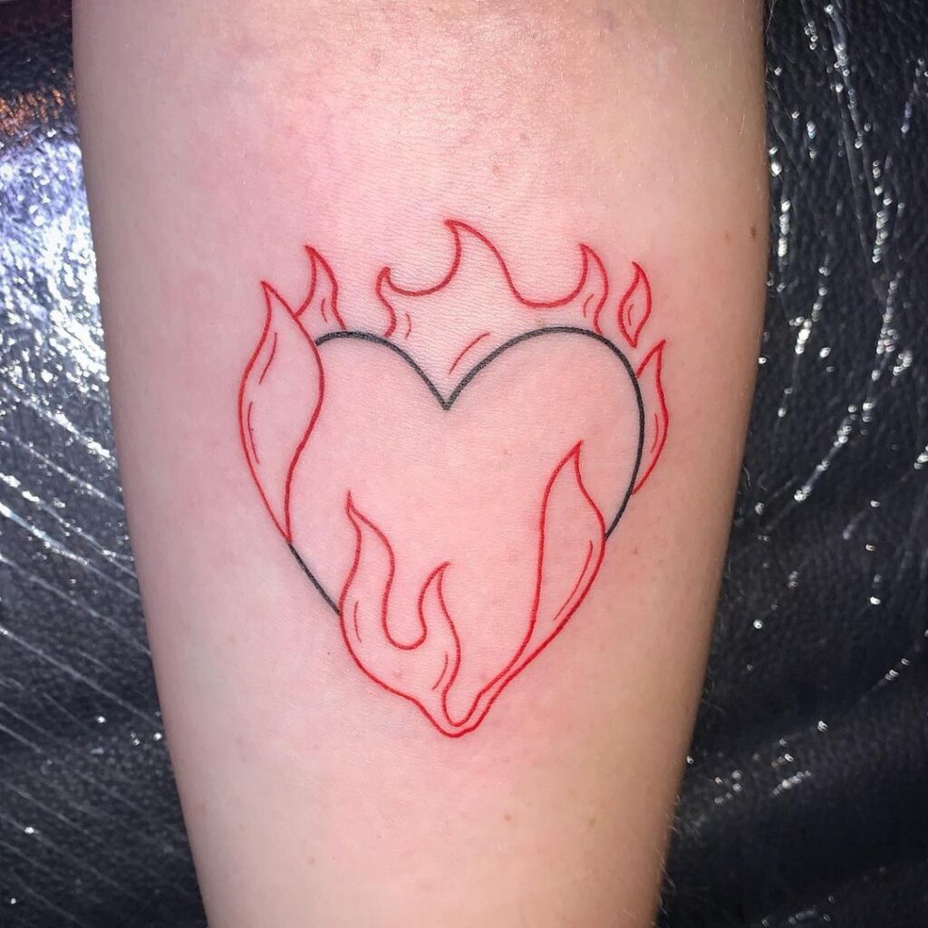 Neat Fire Heart Tattoo