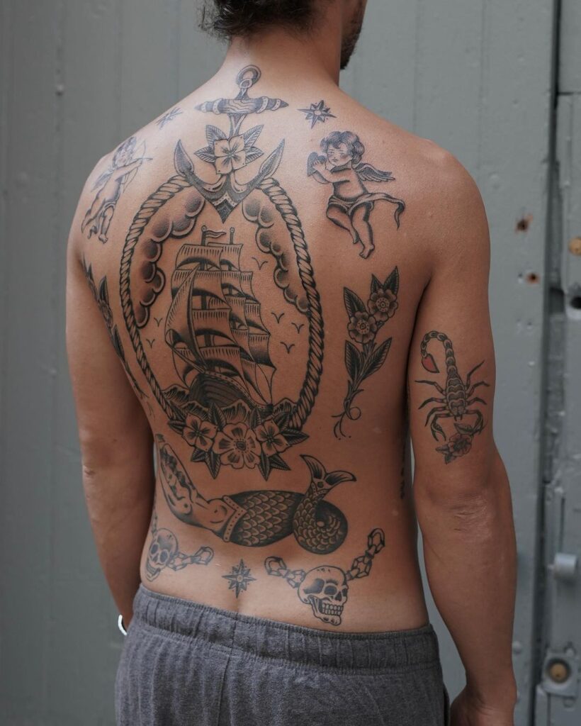 Old School Back Tattoo