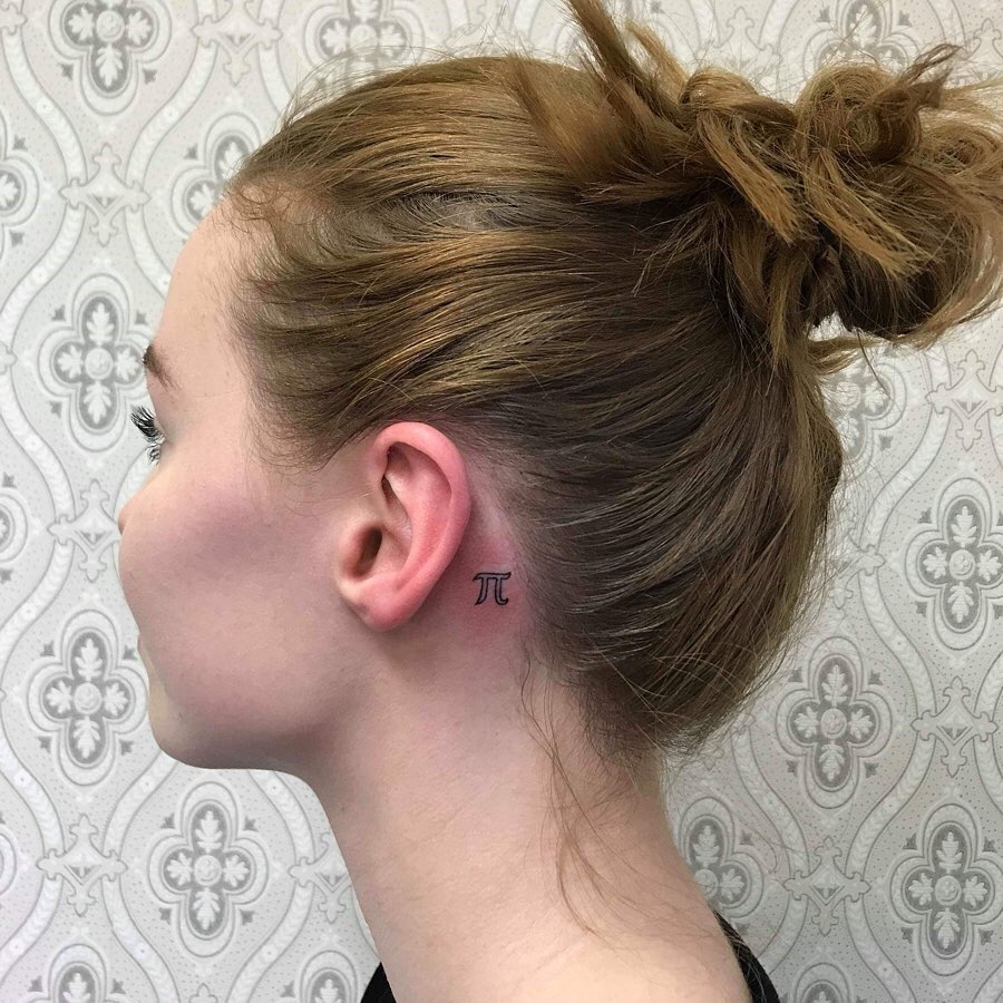 Pi Symbol Behind The Ear Tattoo