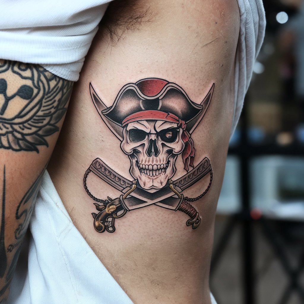 Tatuaje de costilla de calavera pirata