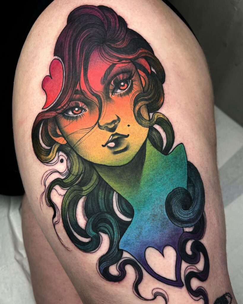 Tatuaje sáfico Rainbow Lady