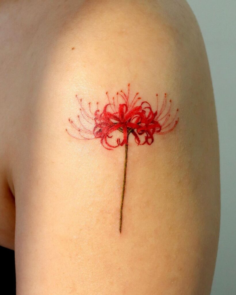 Small Red Spider Lily Tattoo