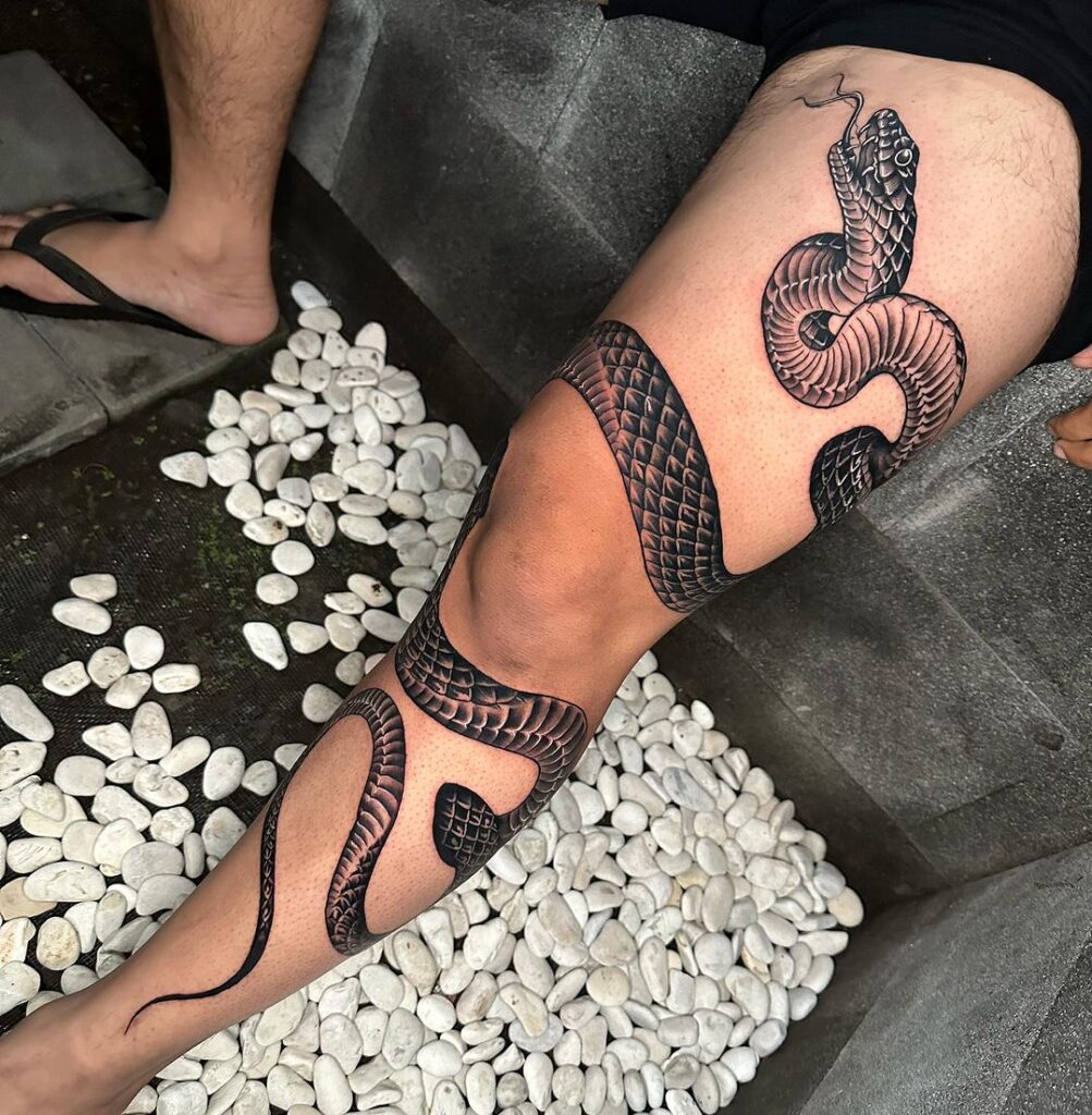 Snake Full-Leg Tattoo