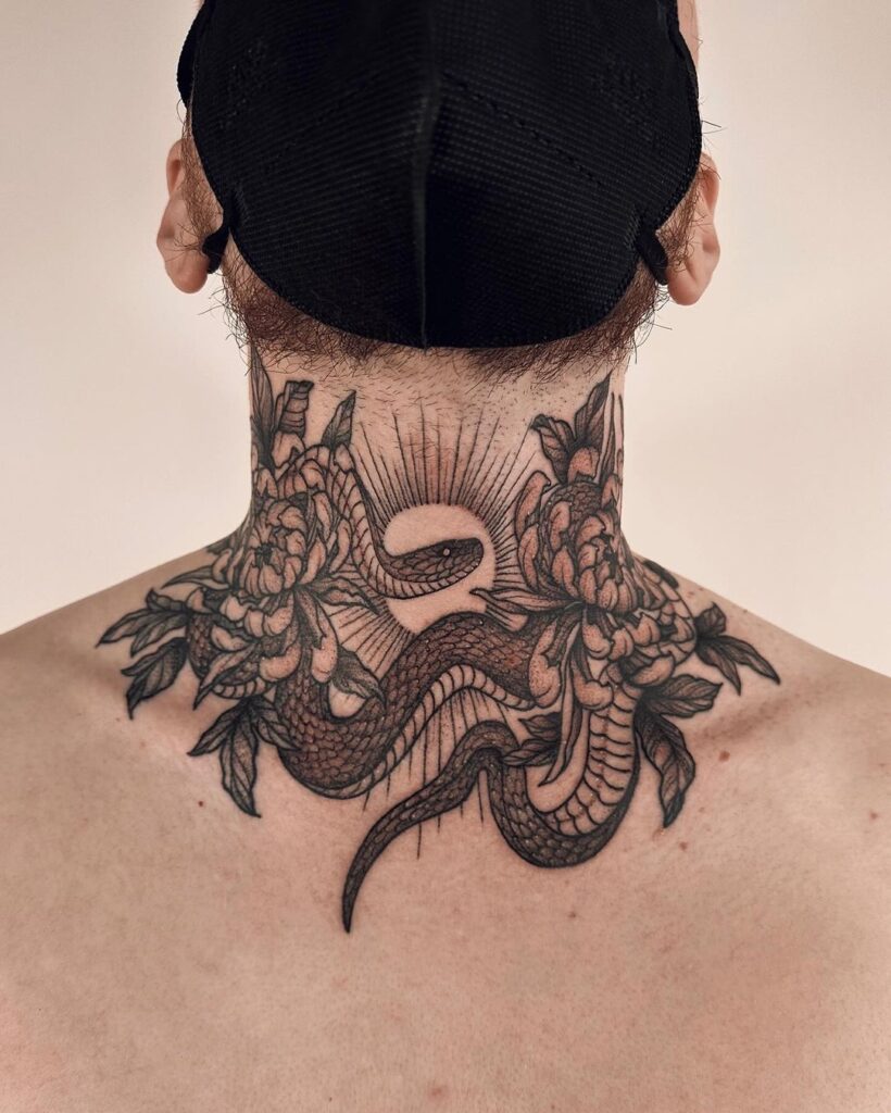 Snake Neck And Throat Tattoo