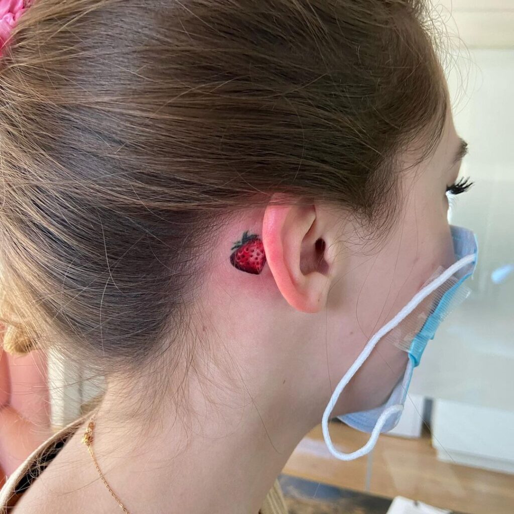 Strawberry Tat Behind The Ear