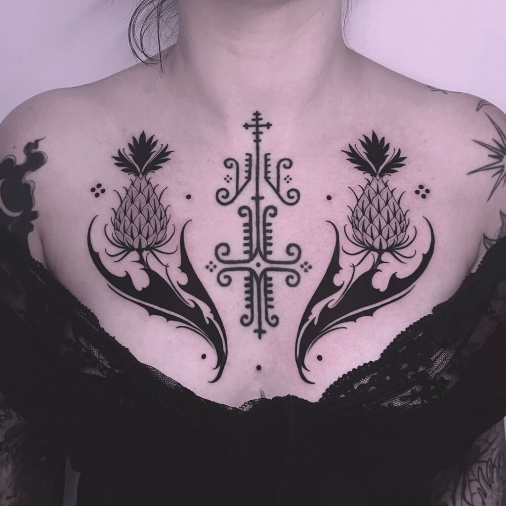 Stunning Blackwork Chest Tattoo