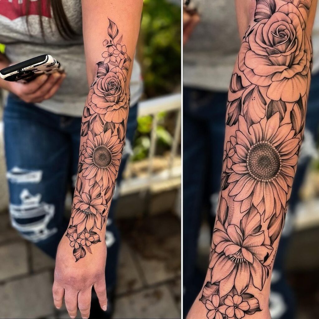 Stunning Sunflower Sleeve Tattoo