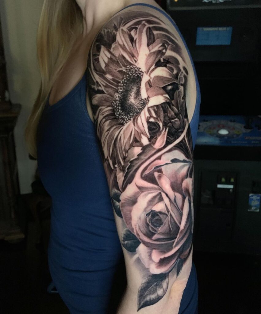 Sunflower And Rose Tattoo Sleeve