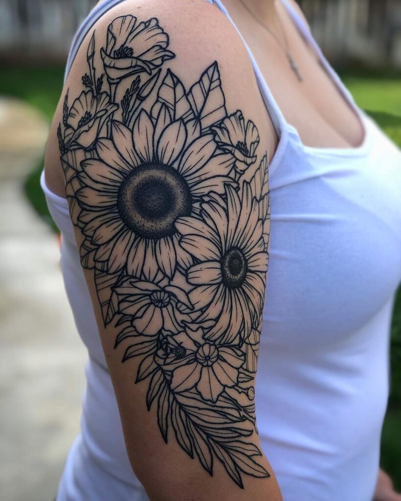 Sunflower, Daisy And Calla Lily Sleeve Tat