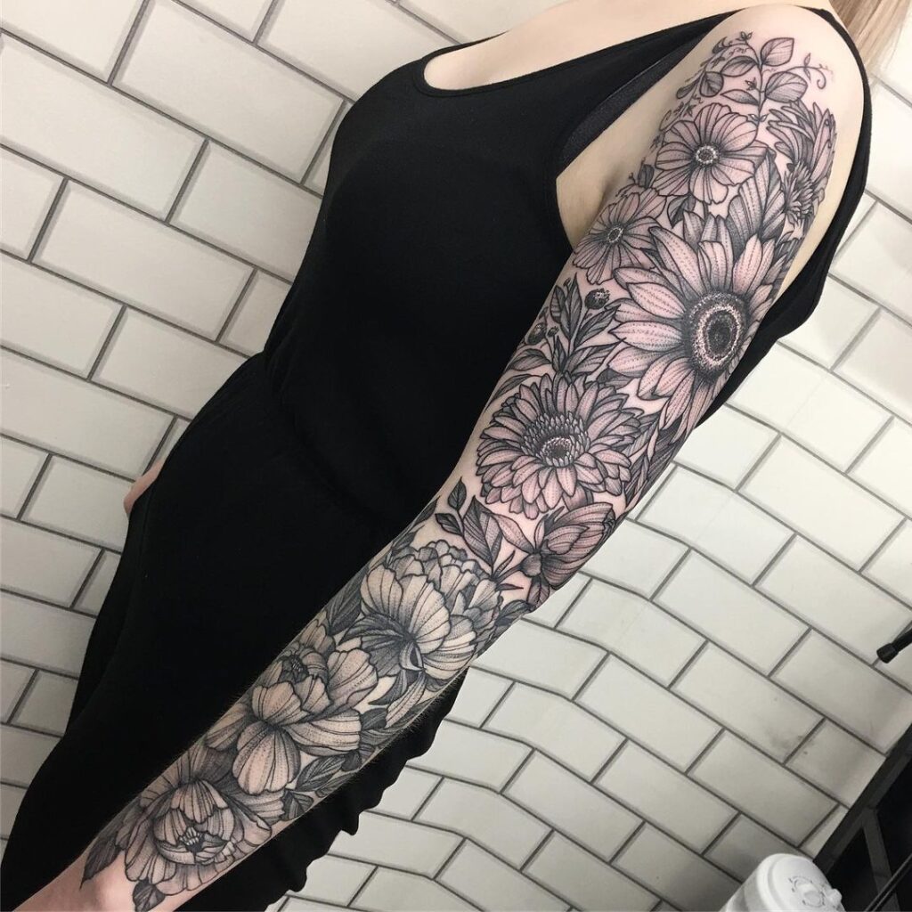 Sunflowers And Gerbera Daisies Sleeve Tattoo