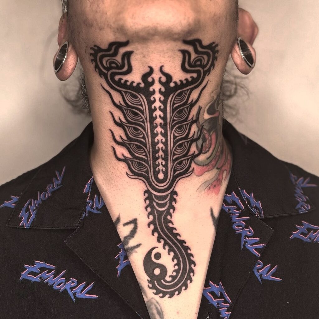 Super Scorpion Neck And Throat Tattoo