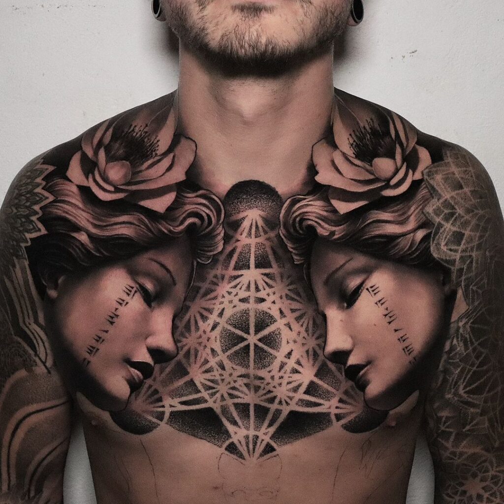 Symmetrical Realism Chest Tattoo