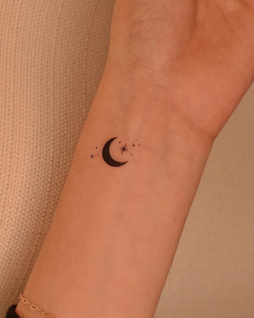 Tiny Moon & Stars Tattoo