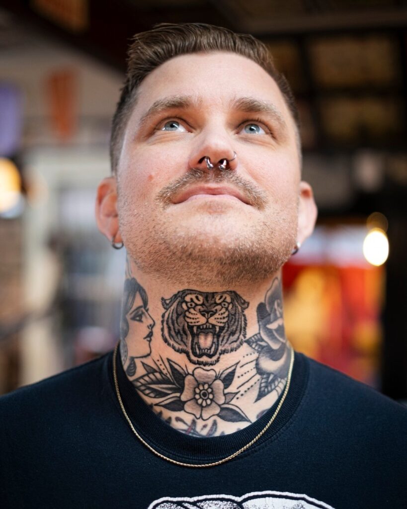 Traditional Neck And Throat Tattoo