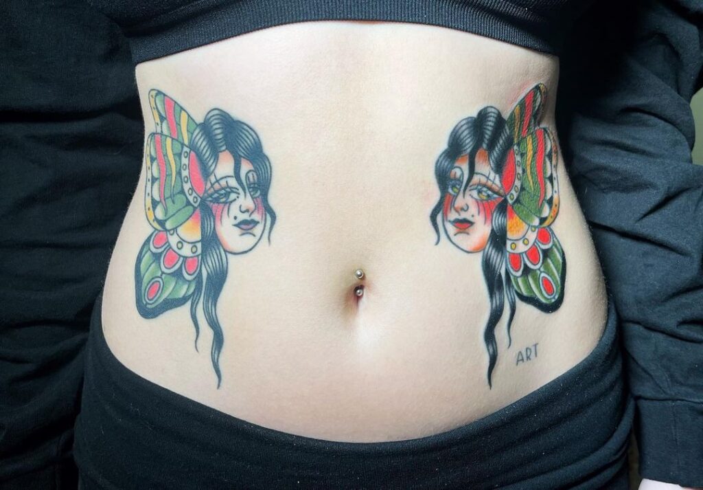 Traditional Side Stomach Tattoo