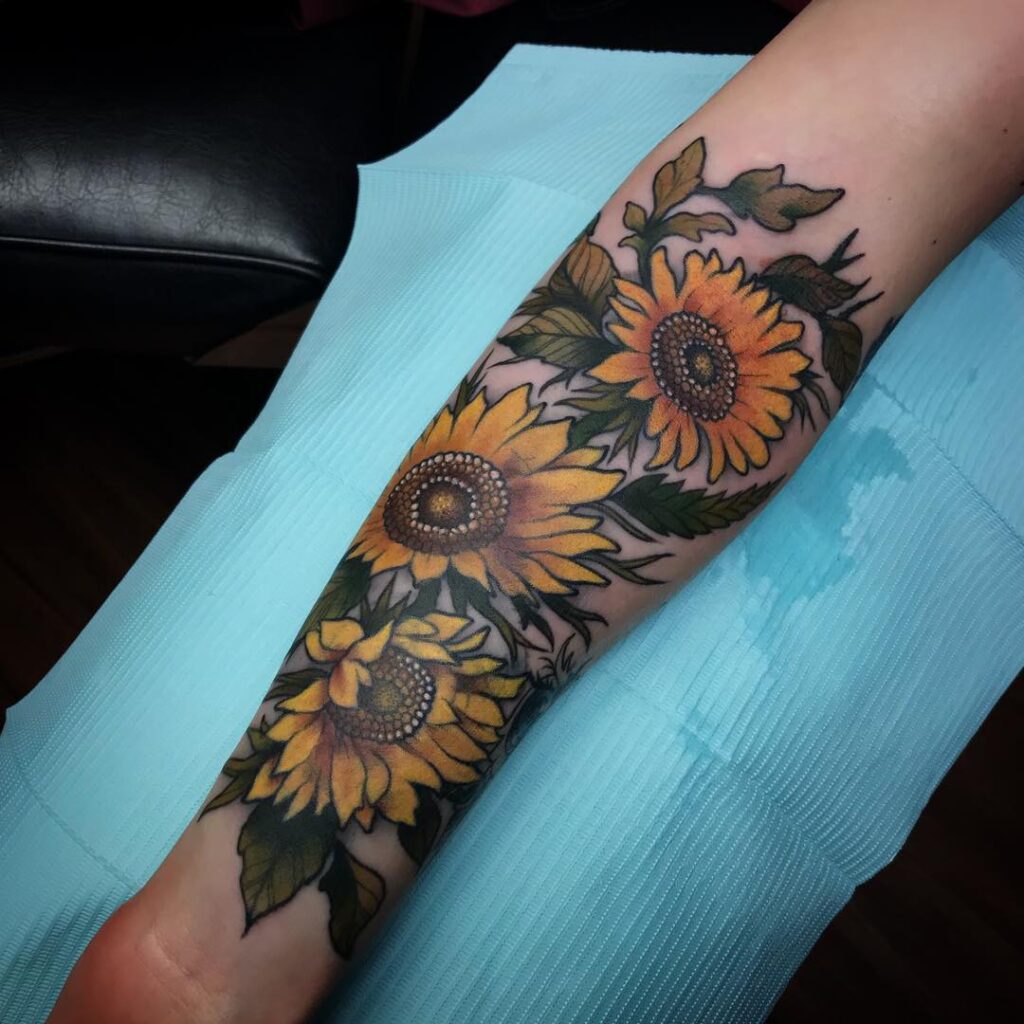 Vibrant Sunflower Sleeve Tattoo