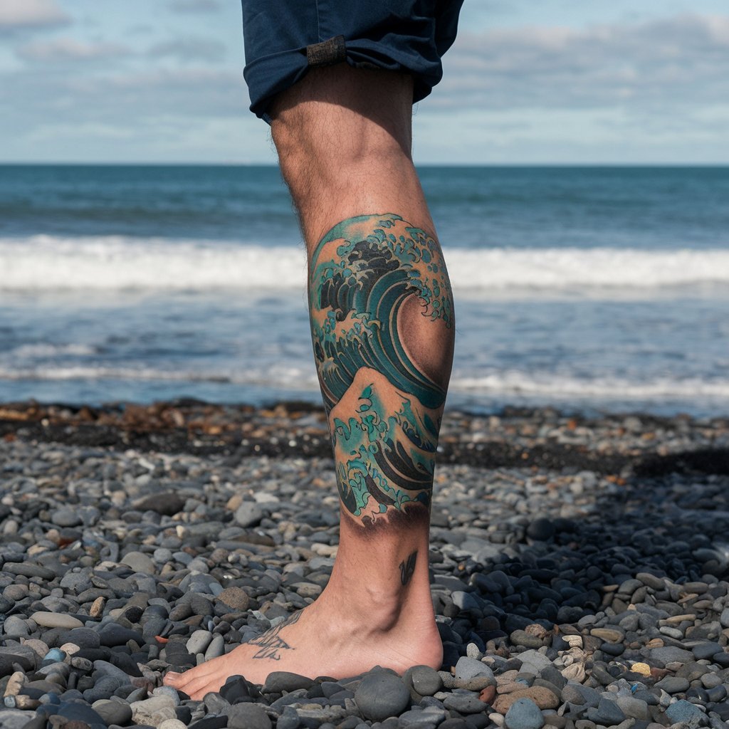 Wave Leg Tattoo