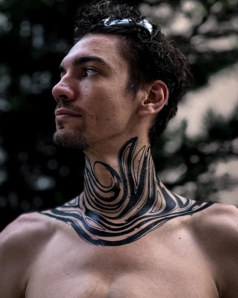 Wavy Pattern Neck Tattoo