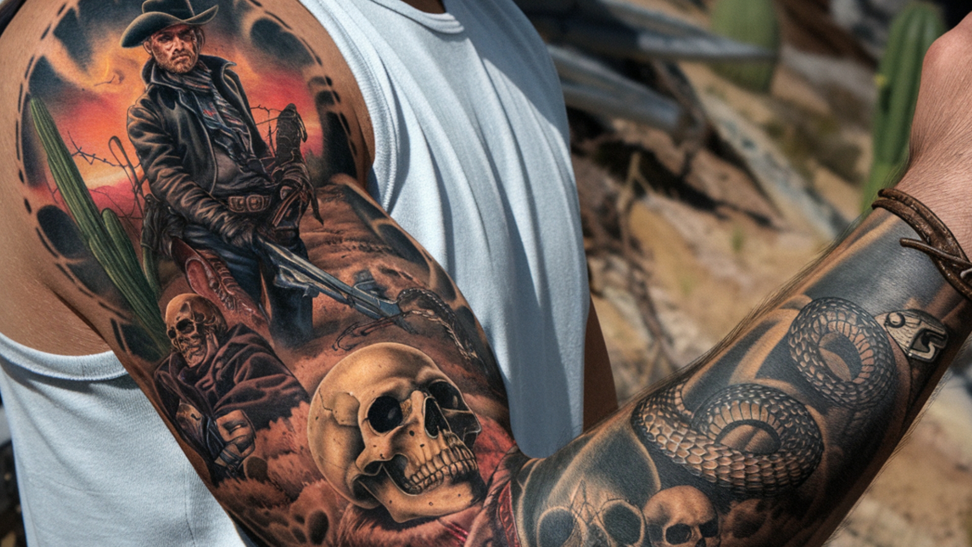 cowboy sleeve tattoo