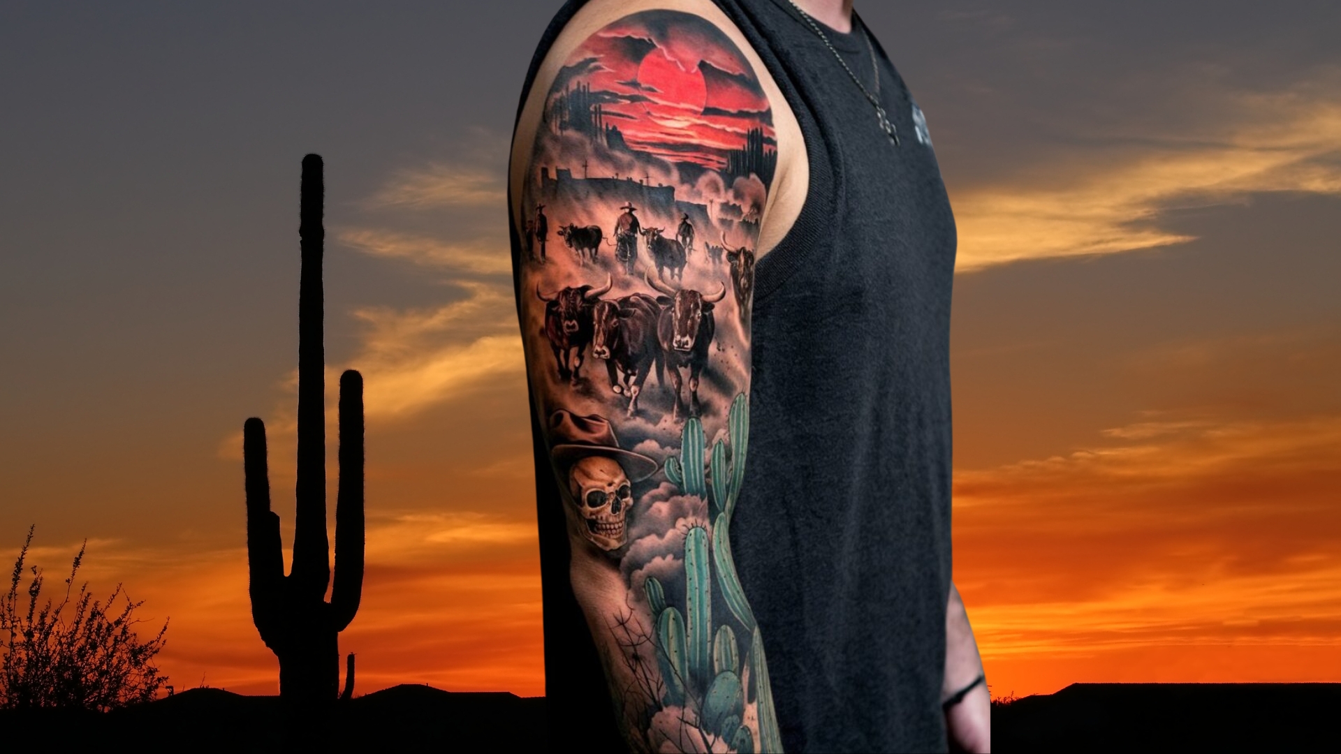 cowboy sleeve tattoo