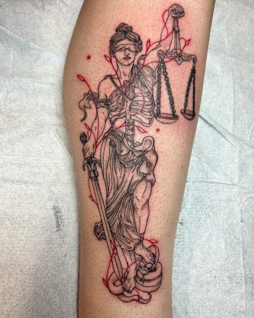 Tatuagem de uma Senhora da Justiça estoica