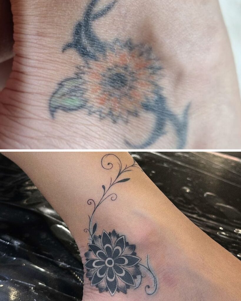 Ankle Flower Cover-Up Tattoo