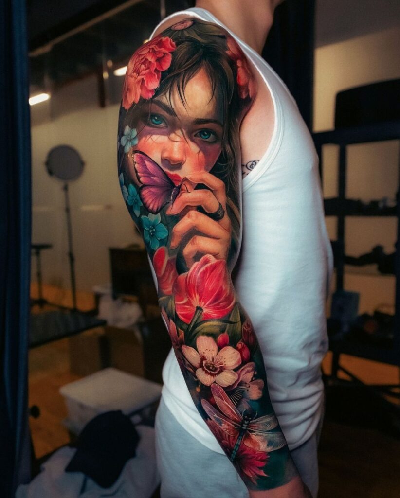 Big Colorful Full Arm Sleeve Tat