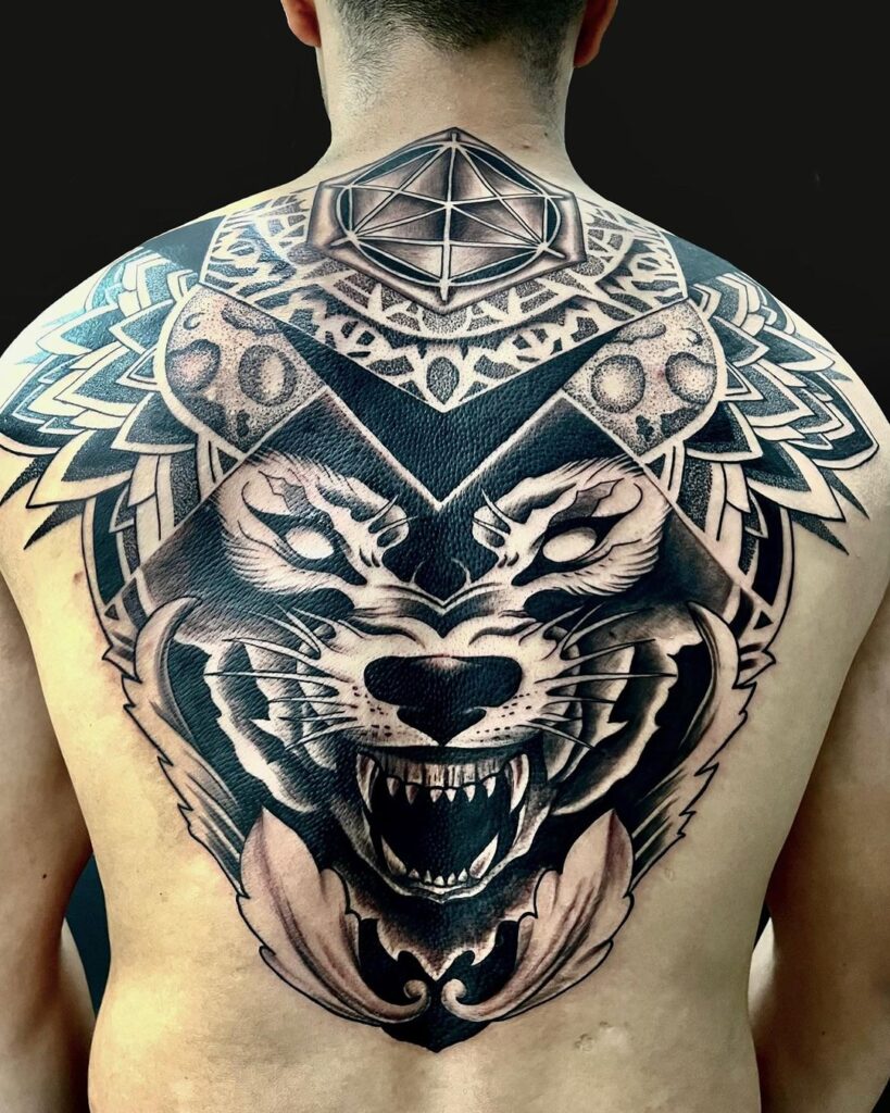 Big Mandala Wolf Tattoo