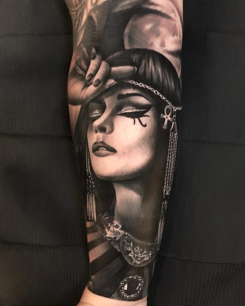 Black And Grey Cleopatra Tattoo