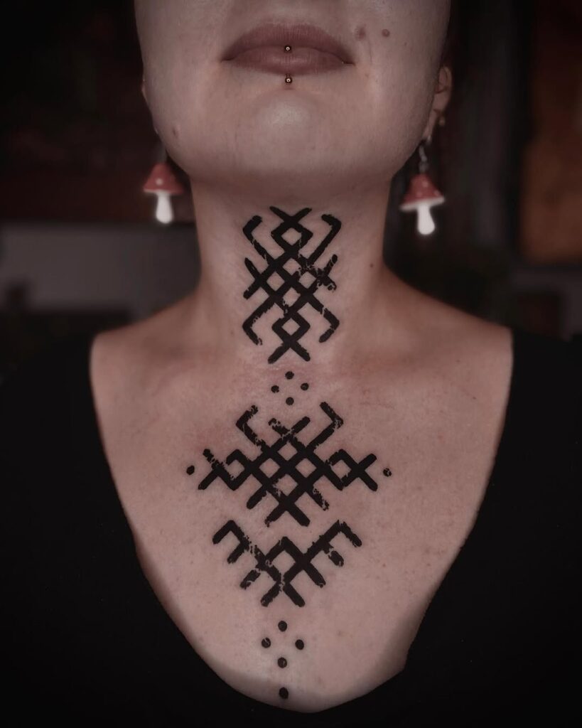 Blackwork Tribal Neck Ornament Tattoo