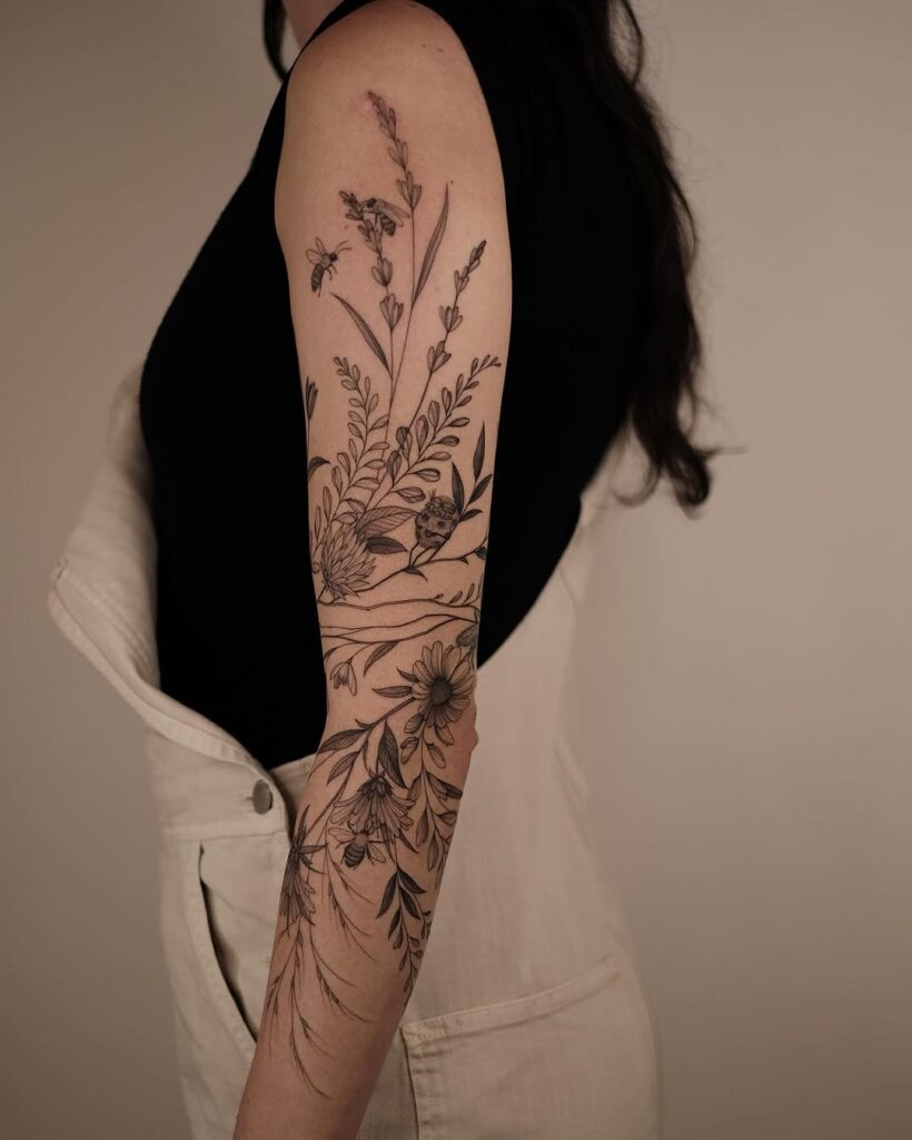 Botanical Full Arm Tattoo