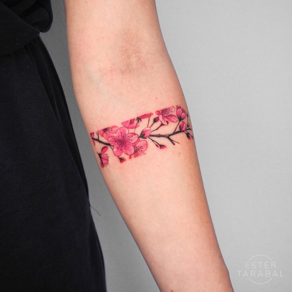 Tatuaggio a fascia con fiori di ciliegio