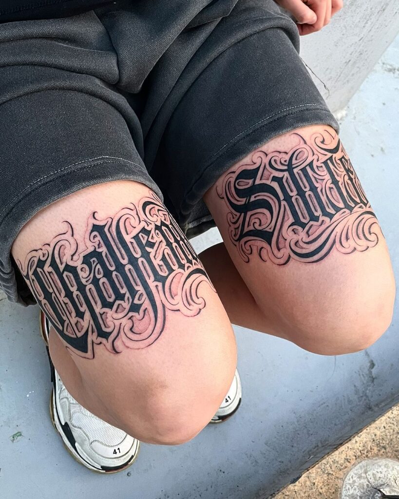 Tatuaje de letras estilo chicano