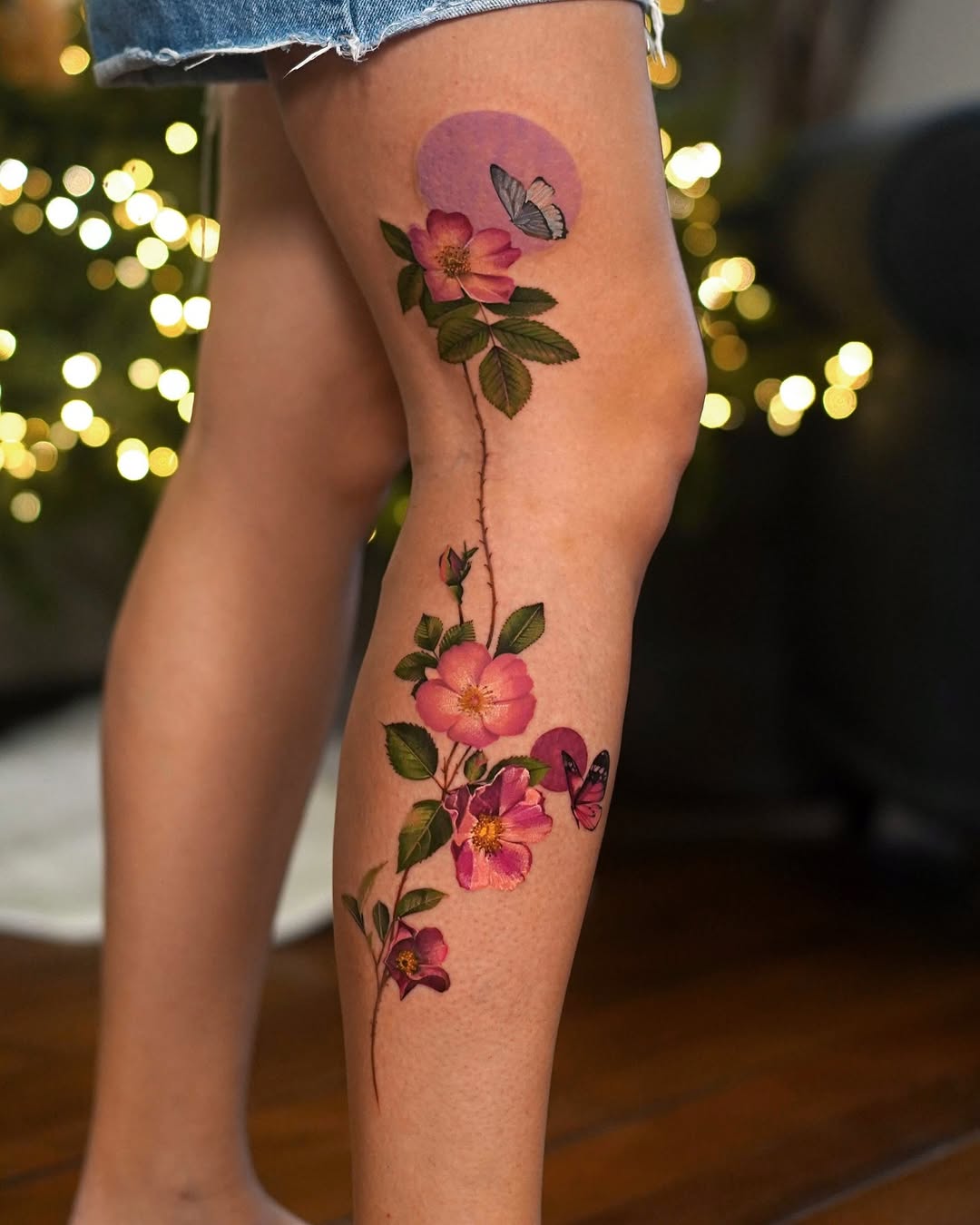 Colorful Flower Leg Tattoo