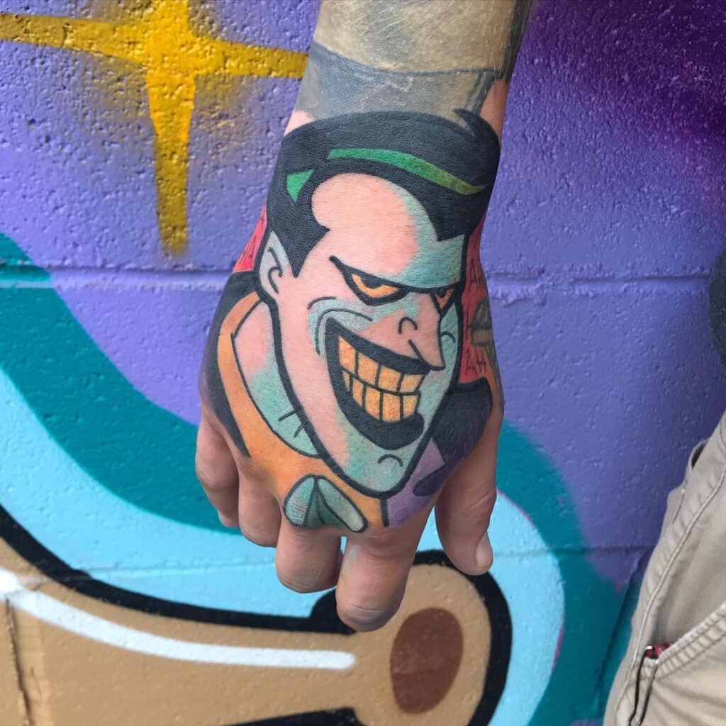 Comic Style Joker Hand Tattoo