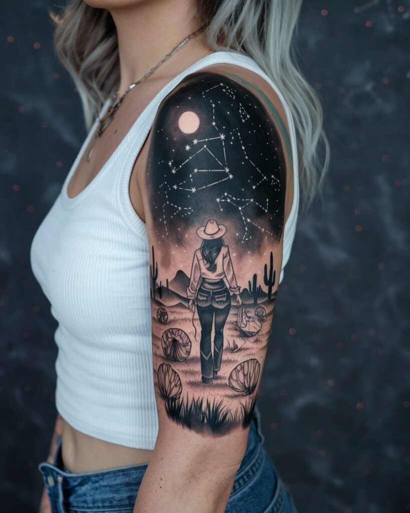  Cool Cowgirl Sleeve Tattoo