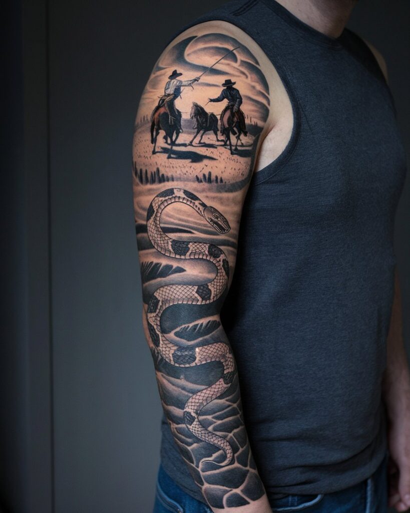 Cowboy Duel Sleeve Tattoo