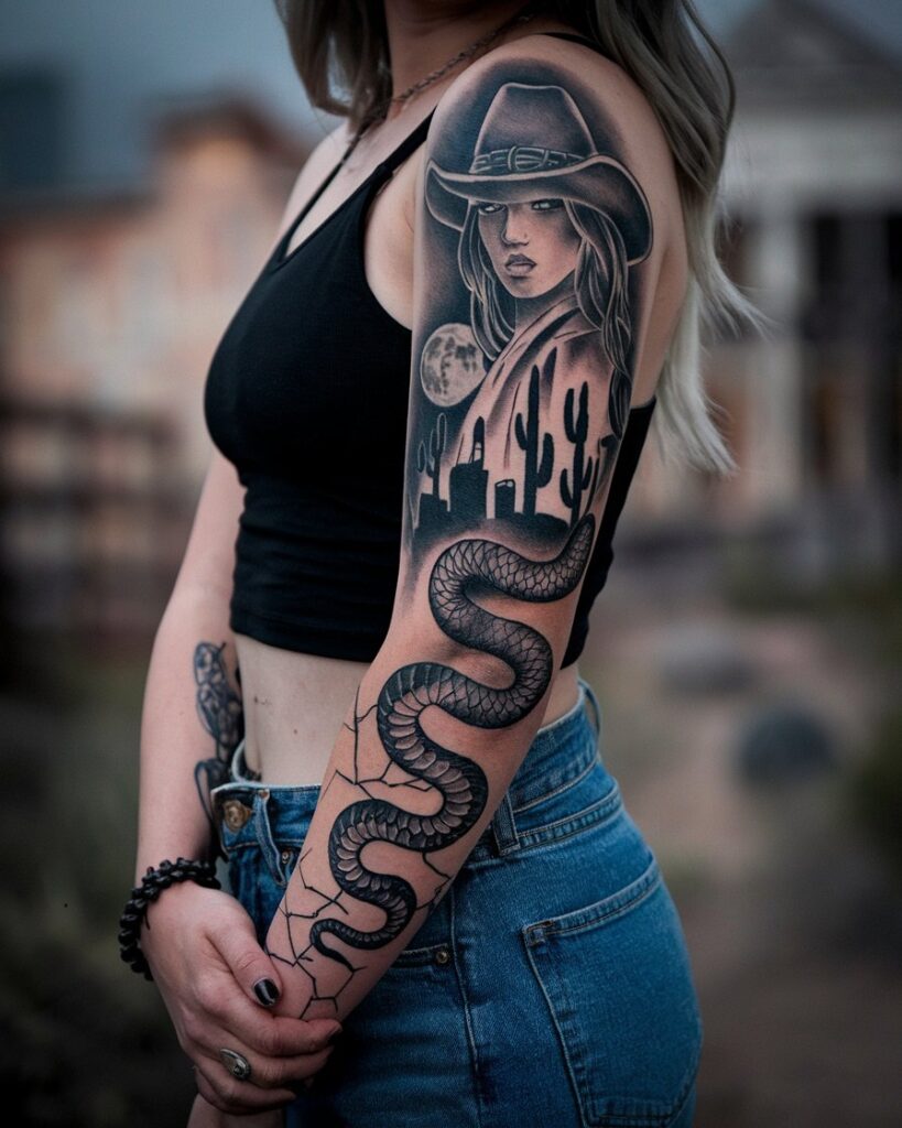 Cowgirl Full-Sleeve Tattoo