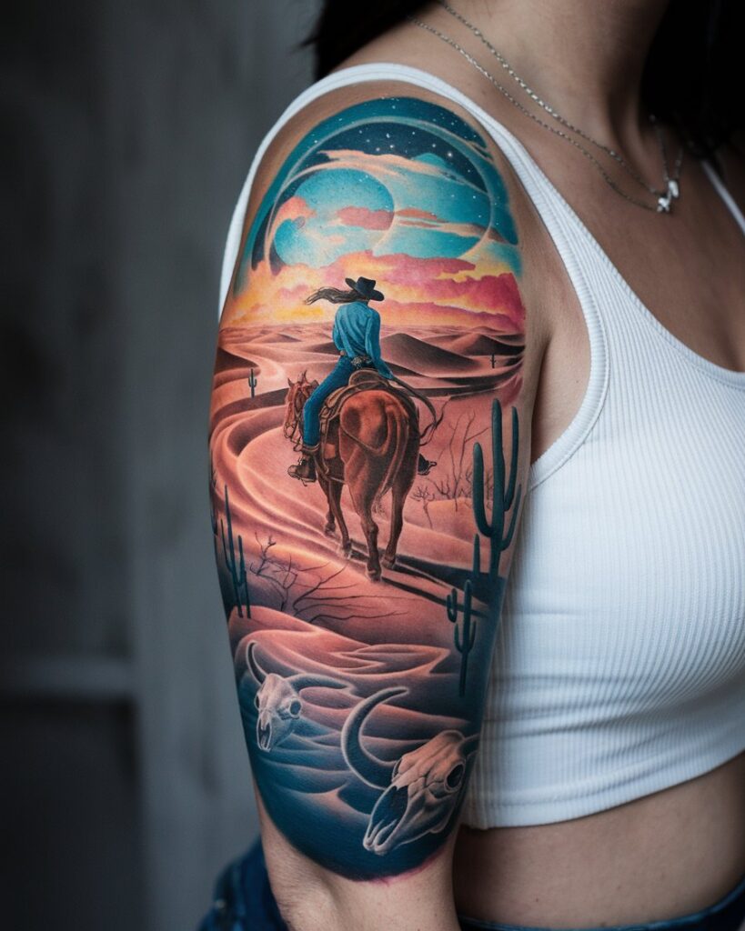 Cowgirl In A Desert Tattoo