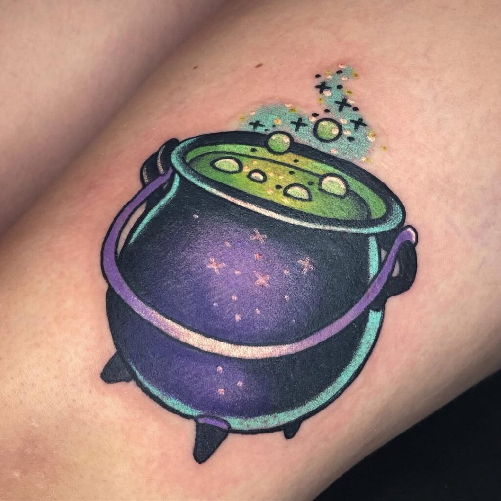 Cute Little Bubbly Cauldron Tattoo