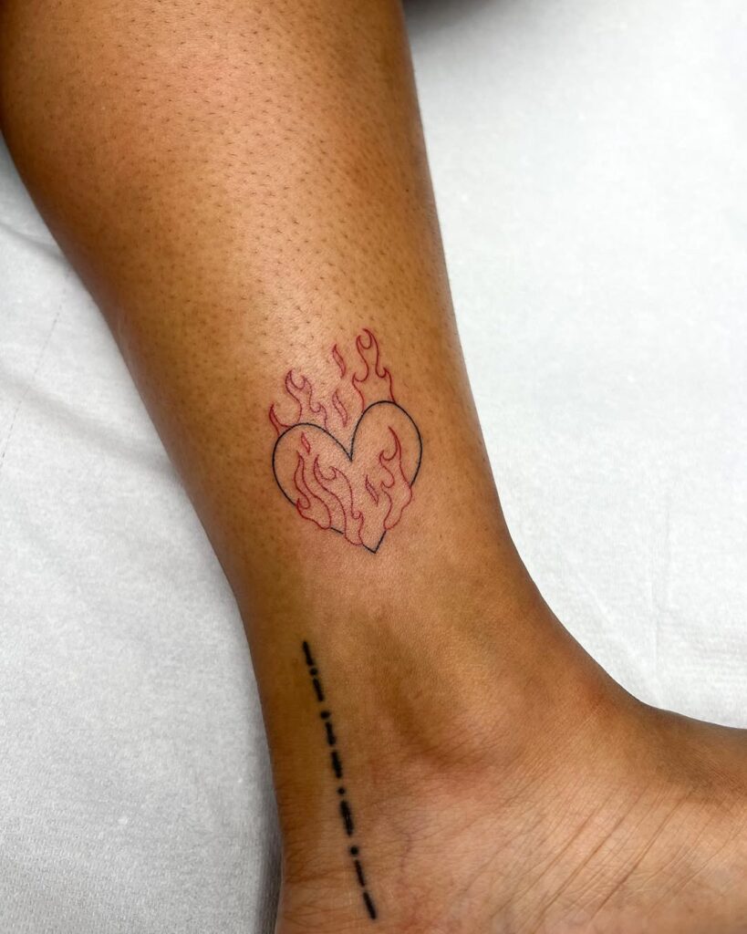 Dainty Fire Heart Tattoo