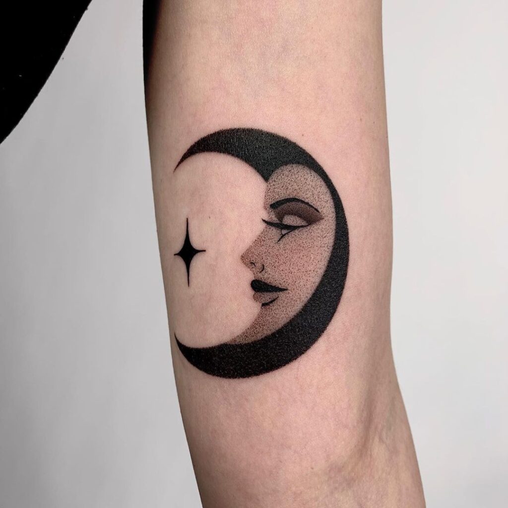 Dotwork Crescent Moon Tattoo