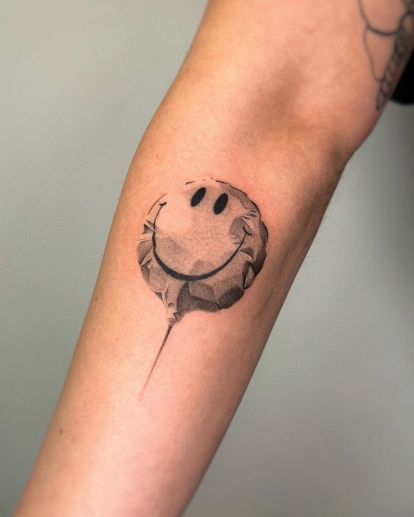 Dotwork Smiley Face Balloon Tattoo