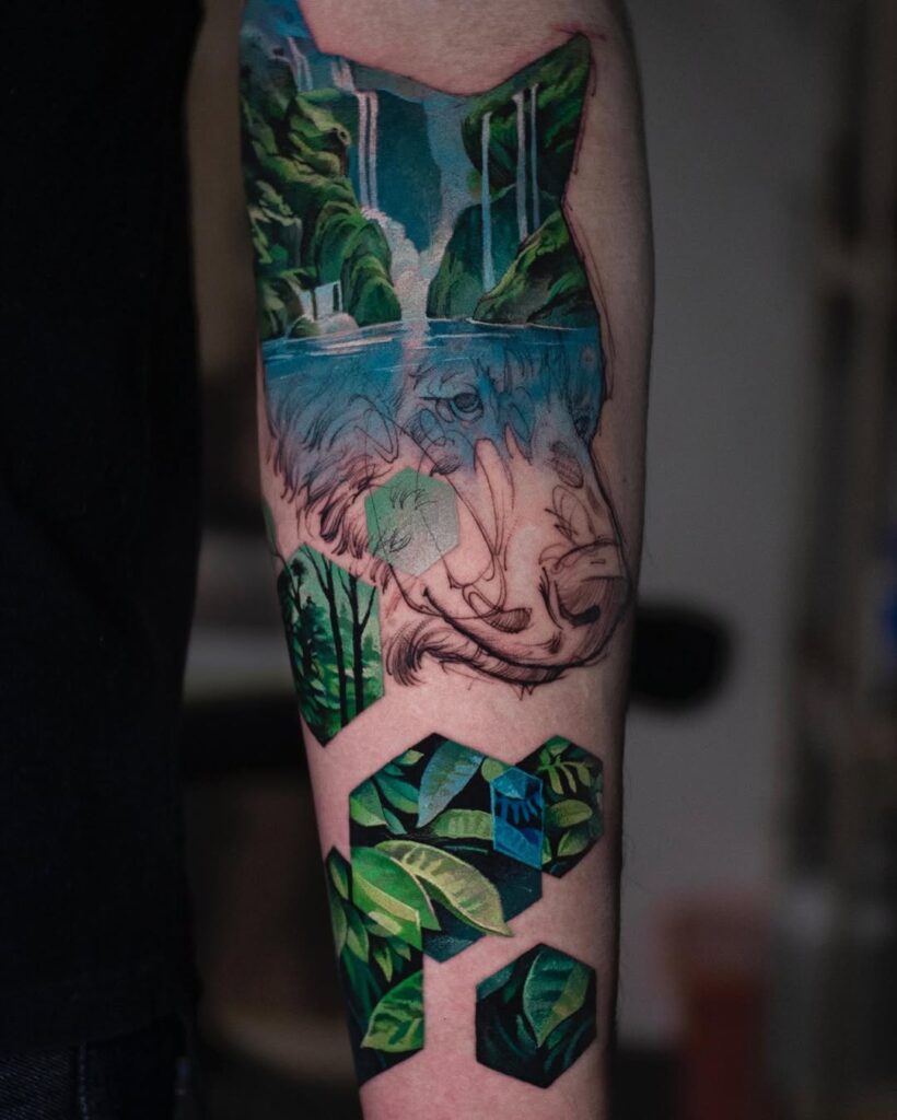 Double Exposure Bear Tattoo