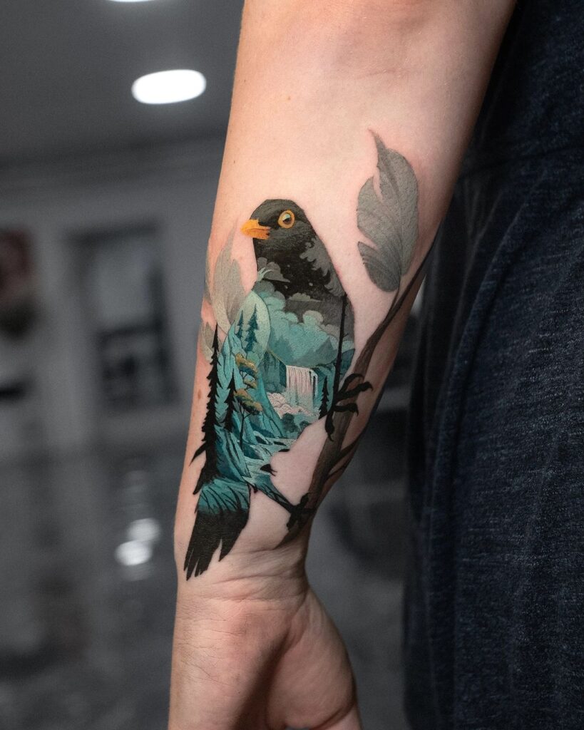 Double Exposure Bird Tattoo