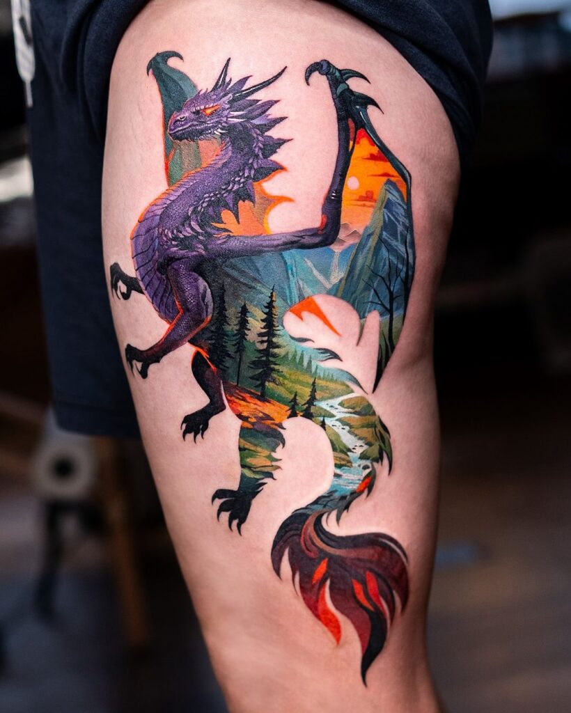 Double Exposure Dragon Tattoo