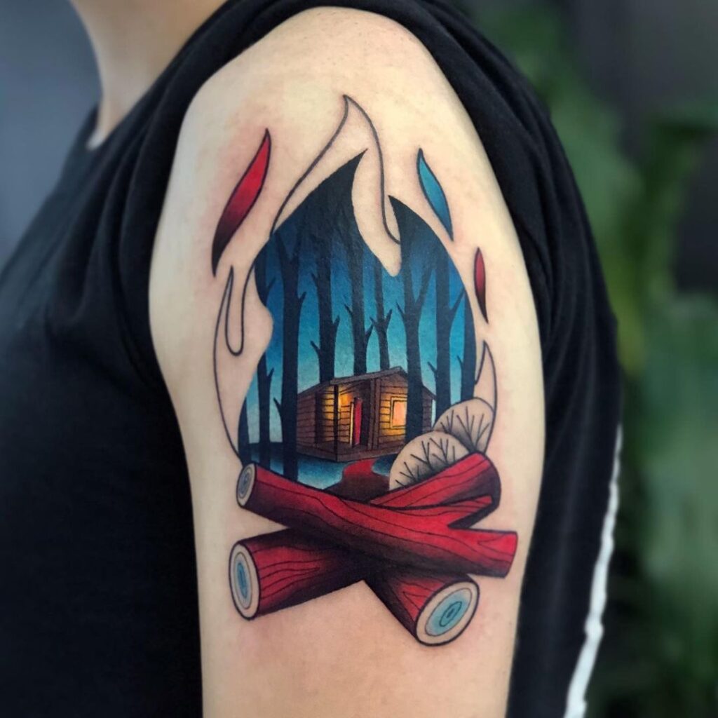 Double Exposure Fire Tattoo