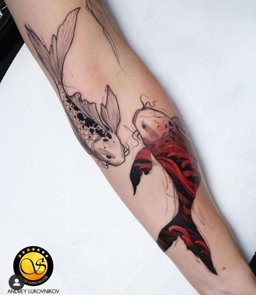 Double Exposure Koi Fish Tattoo