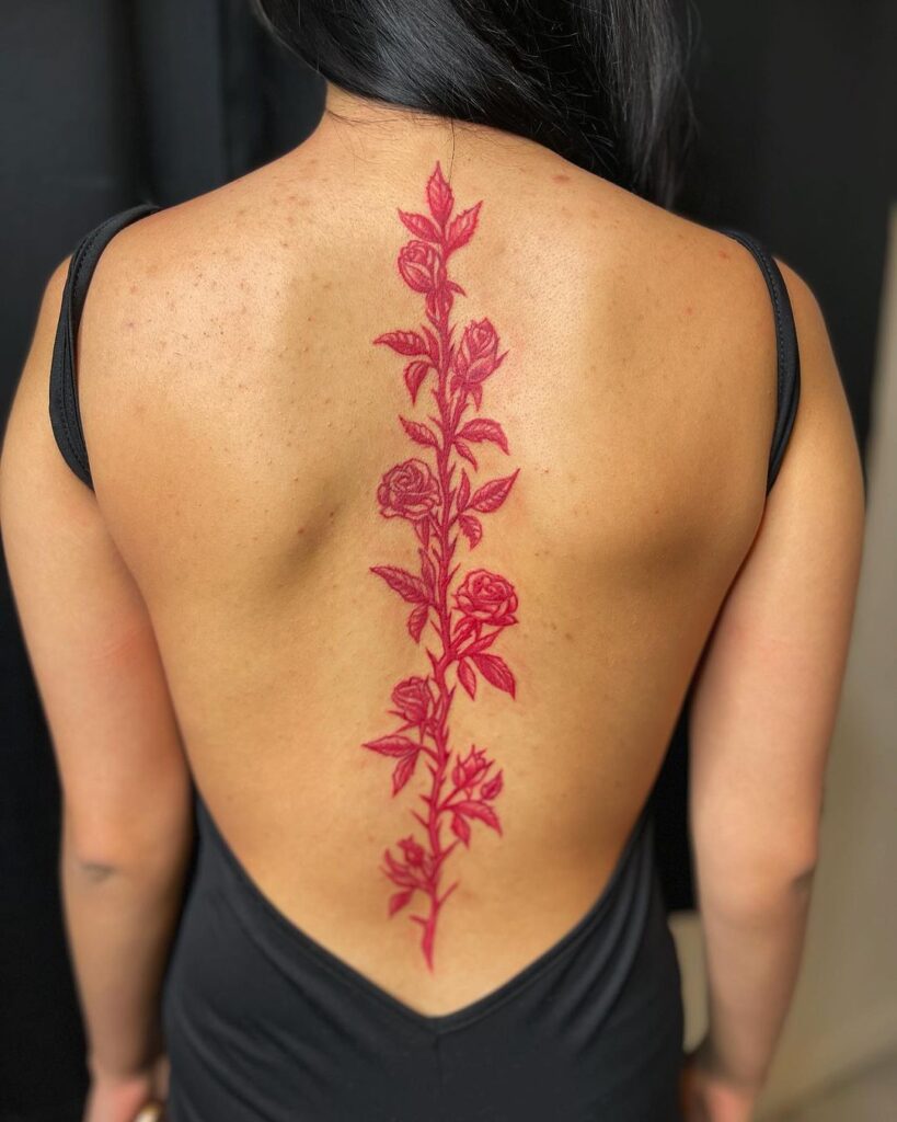 Elegant Red Roses Back Tattoo