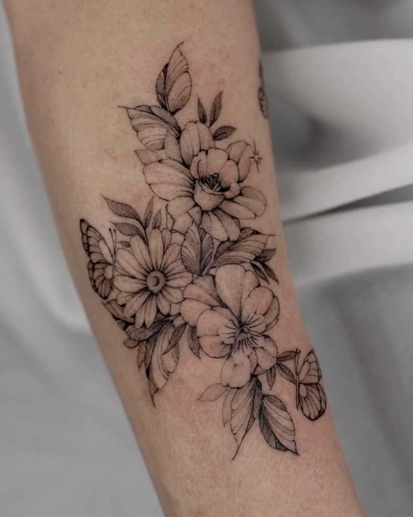 Fine-Line Floral Tattoo